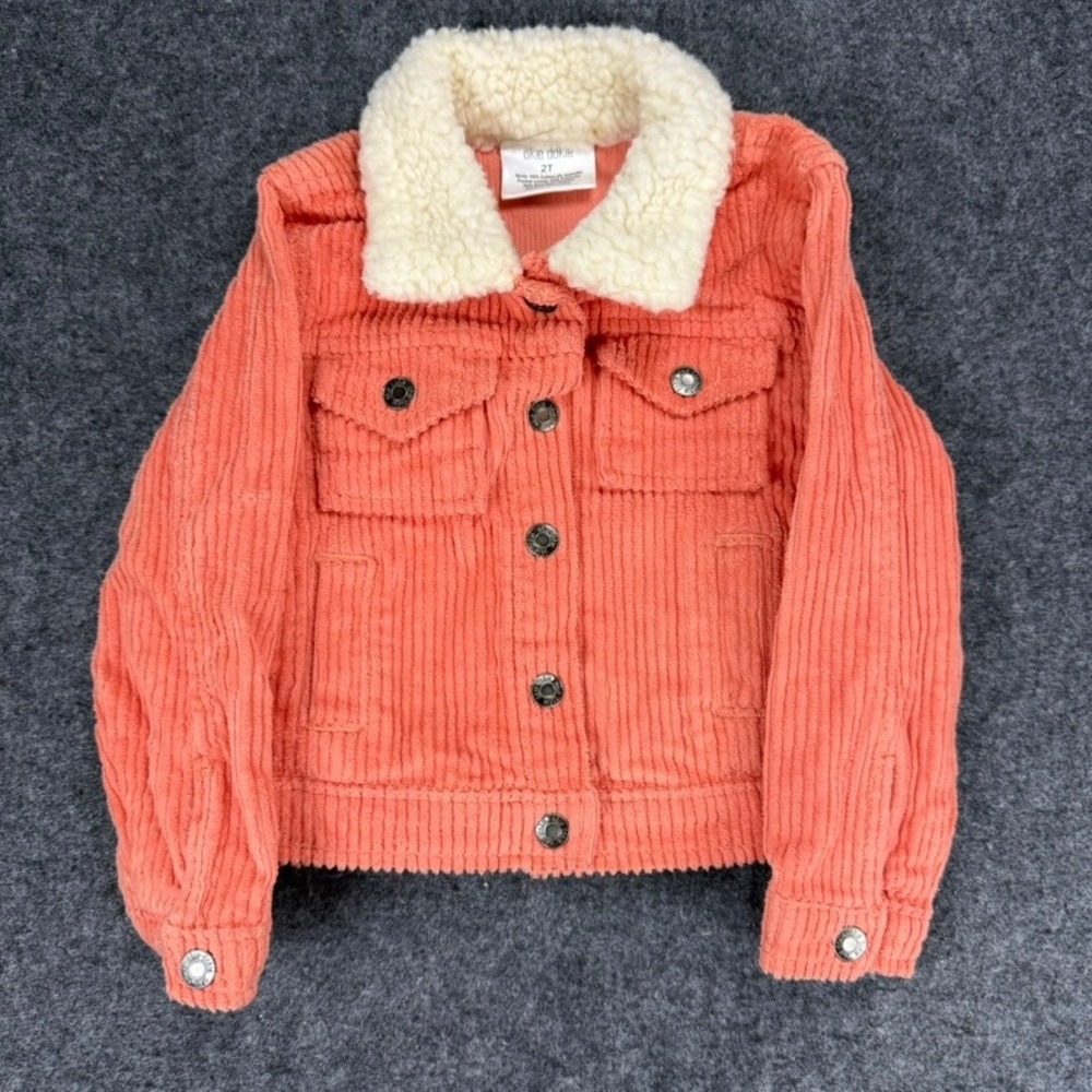 Okie Dokie Girls Corduroy Jacket Size 2T Coral Fleece Collar Button Front